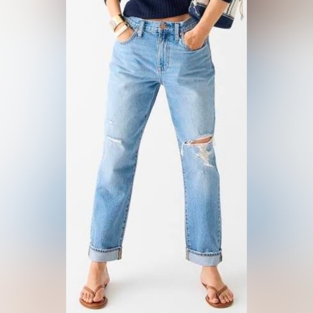 J Crew Women's Distressed Slim Broken In Boyfriend Jeans
